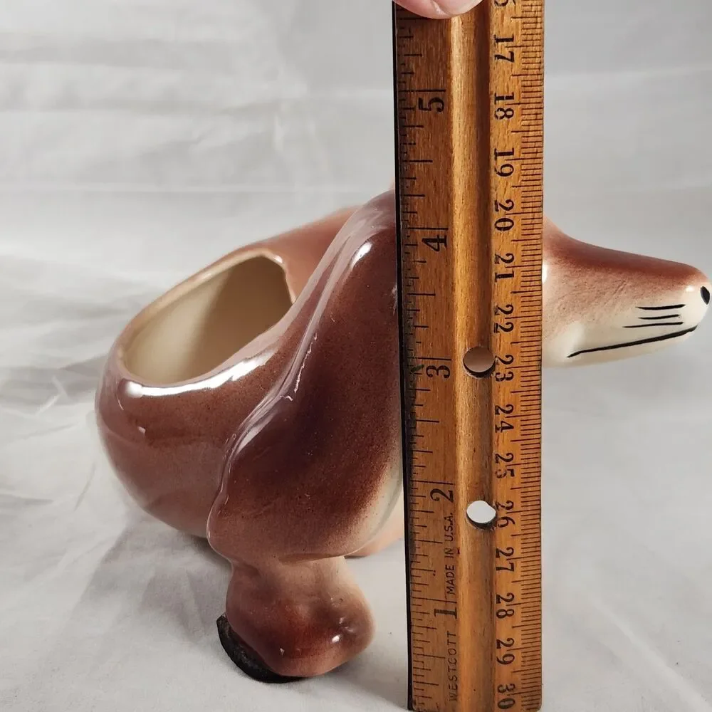Vtg Mid Century Brown Porcelain Dachshund Planter Dog MCM Ceramic 8